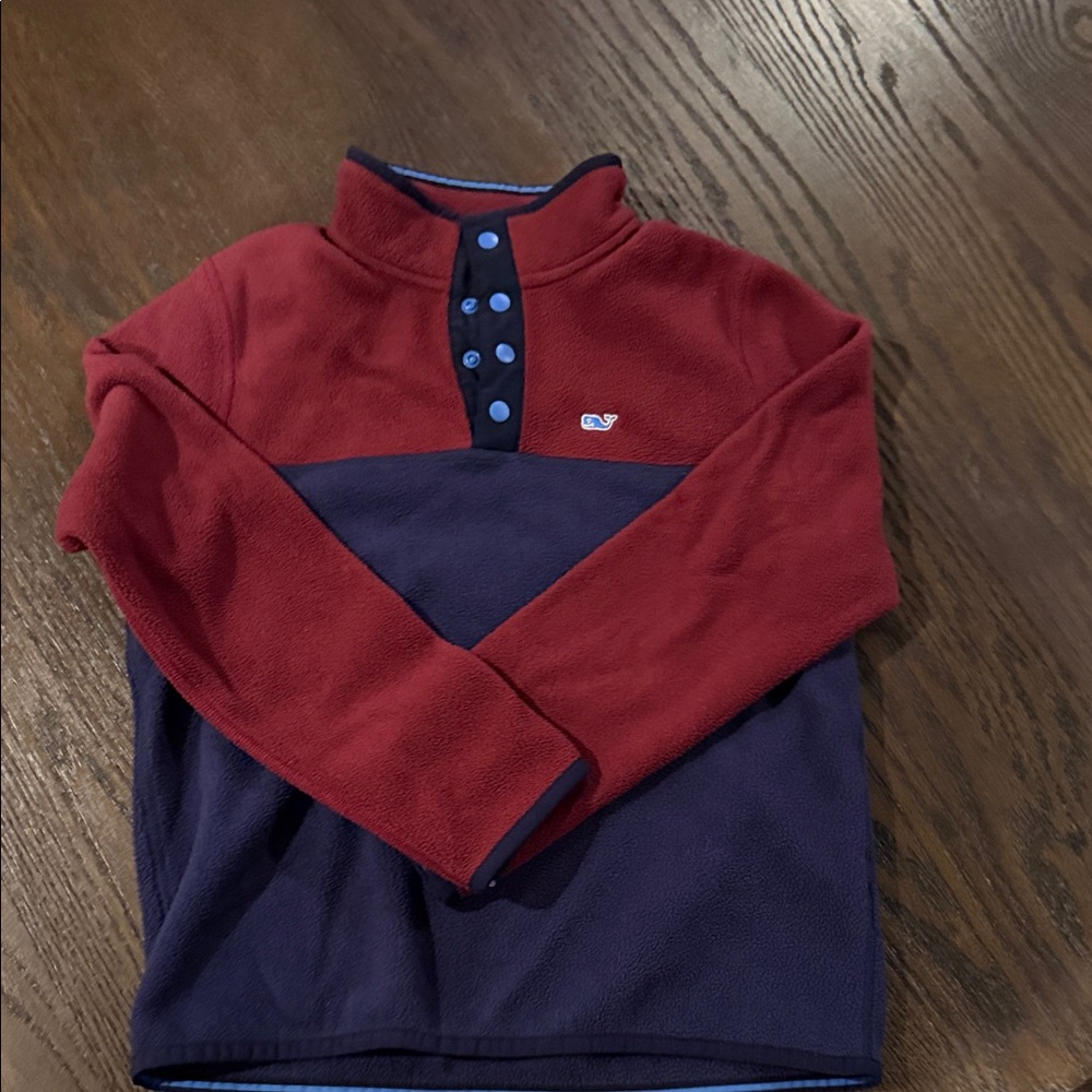Boys size S(8-10)Vineyard vines crimson/ Navy Fleece Pullover